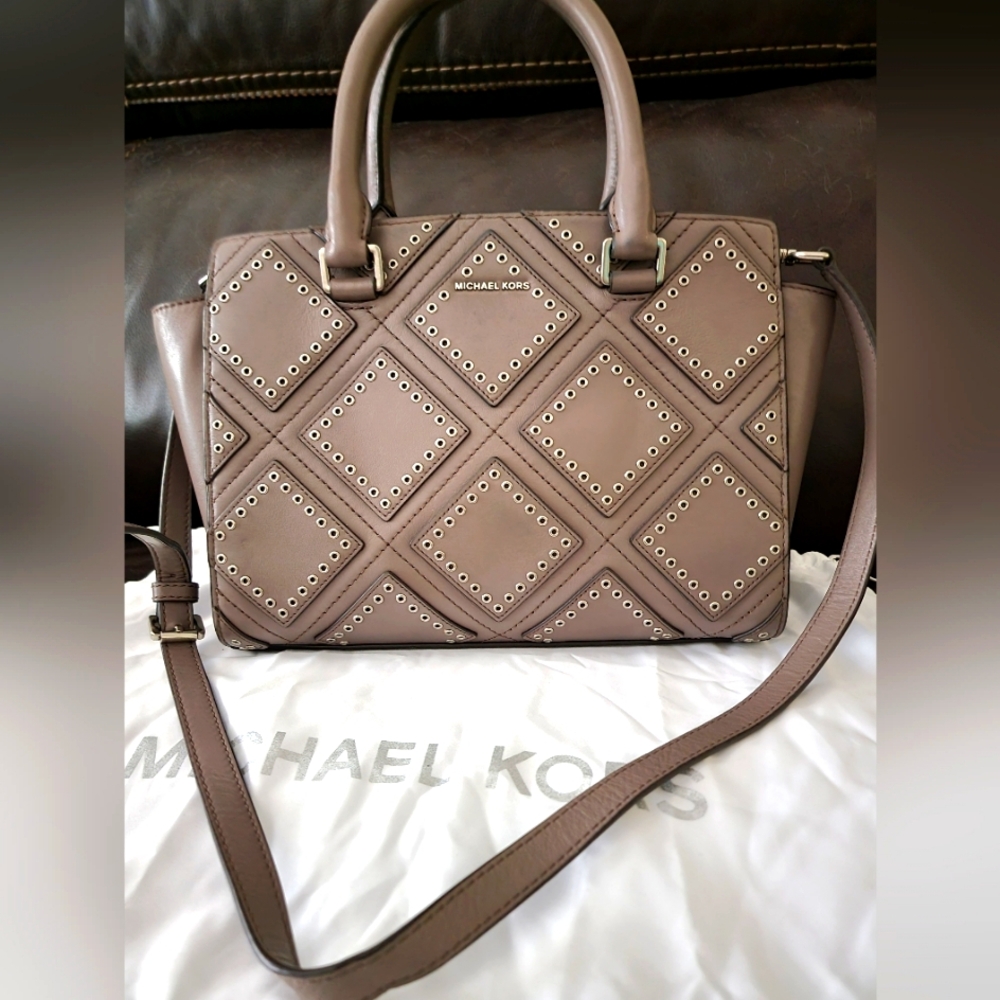 Michael Kors taupe diamond grommeted satchel. Never used